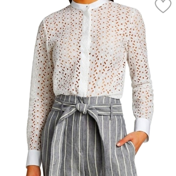 🌙HP💫NWT Theory Daisy Eyelet Cotton Silk Shirt - Picture 3 of 14